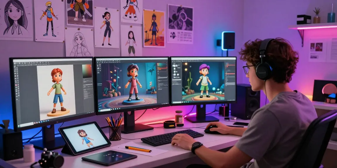 Creating NSFW AI character models in a vibrant digital art studio.