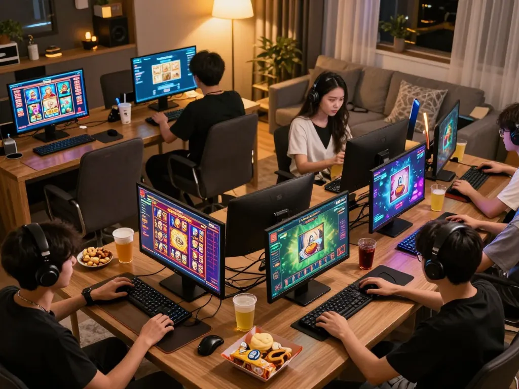 MPO08 players enjoying exciting online gaming competition in a modern home setting with vibrant visuals.
