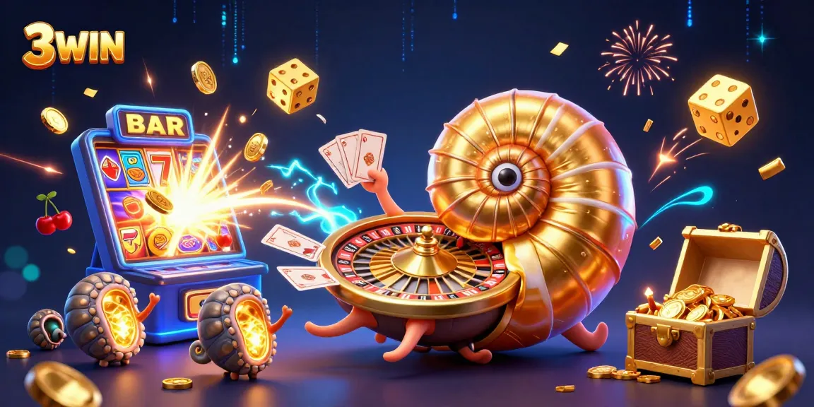 Experience the excitement of 3WIN with dynamic casino elements and vibrant illustrations.