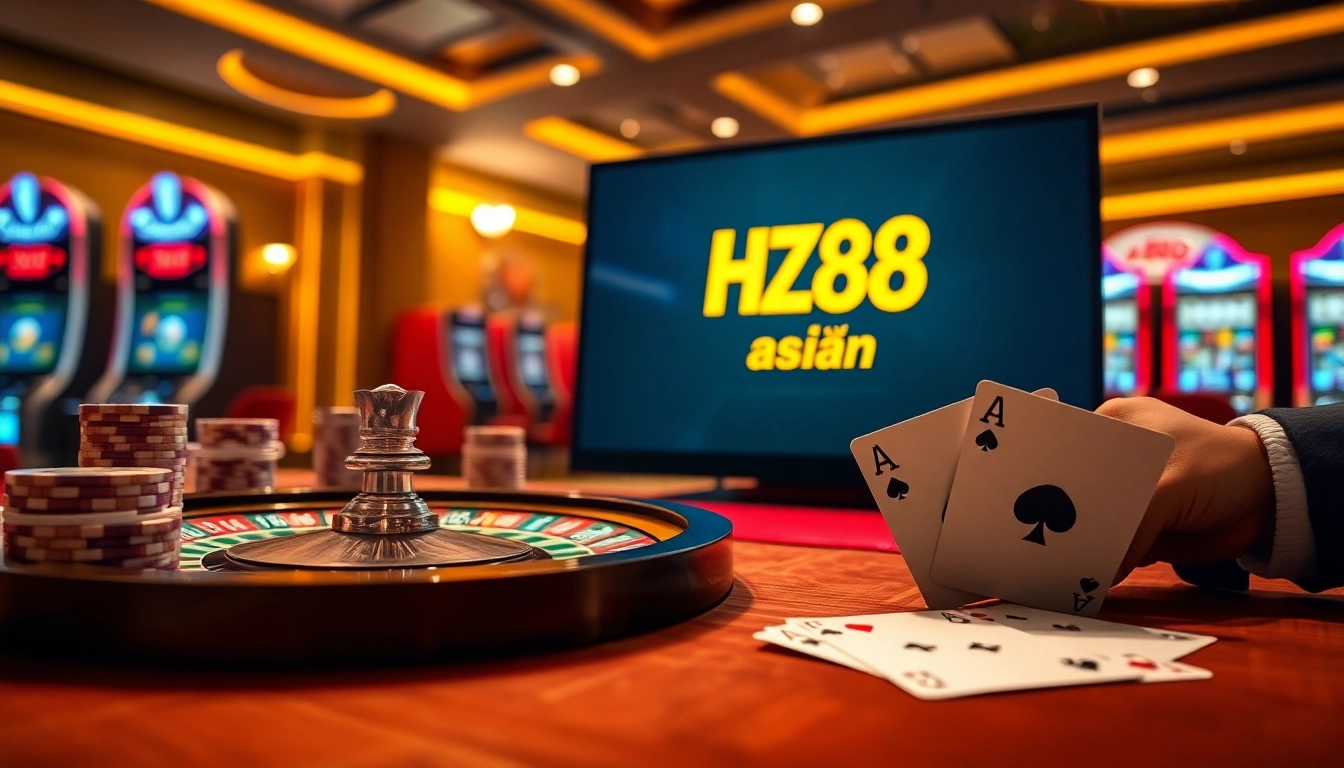 HZ88 asian online casino featuring strategic roulette bet with poker chips and cards