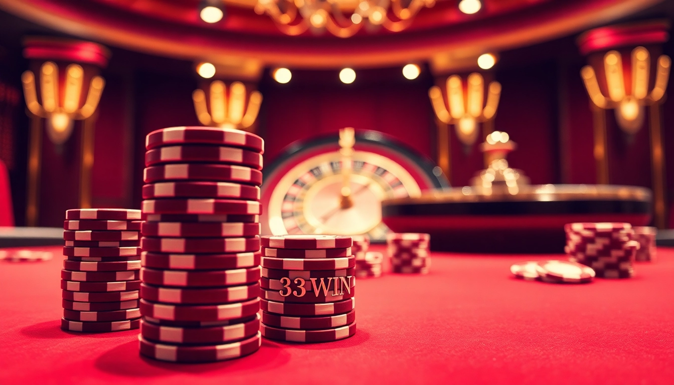 Elevate your game with 33WIN poker chips and a luxurious casino ambiance.