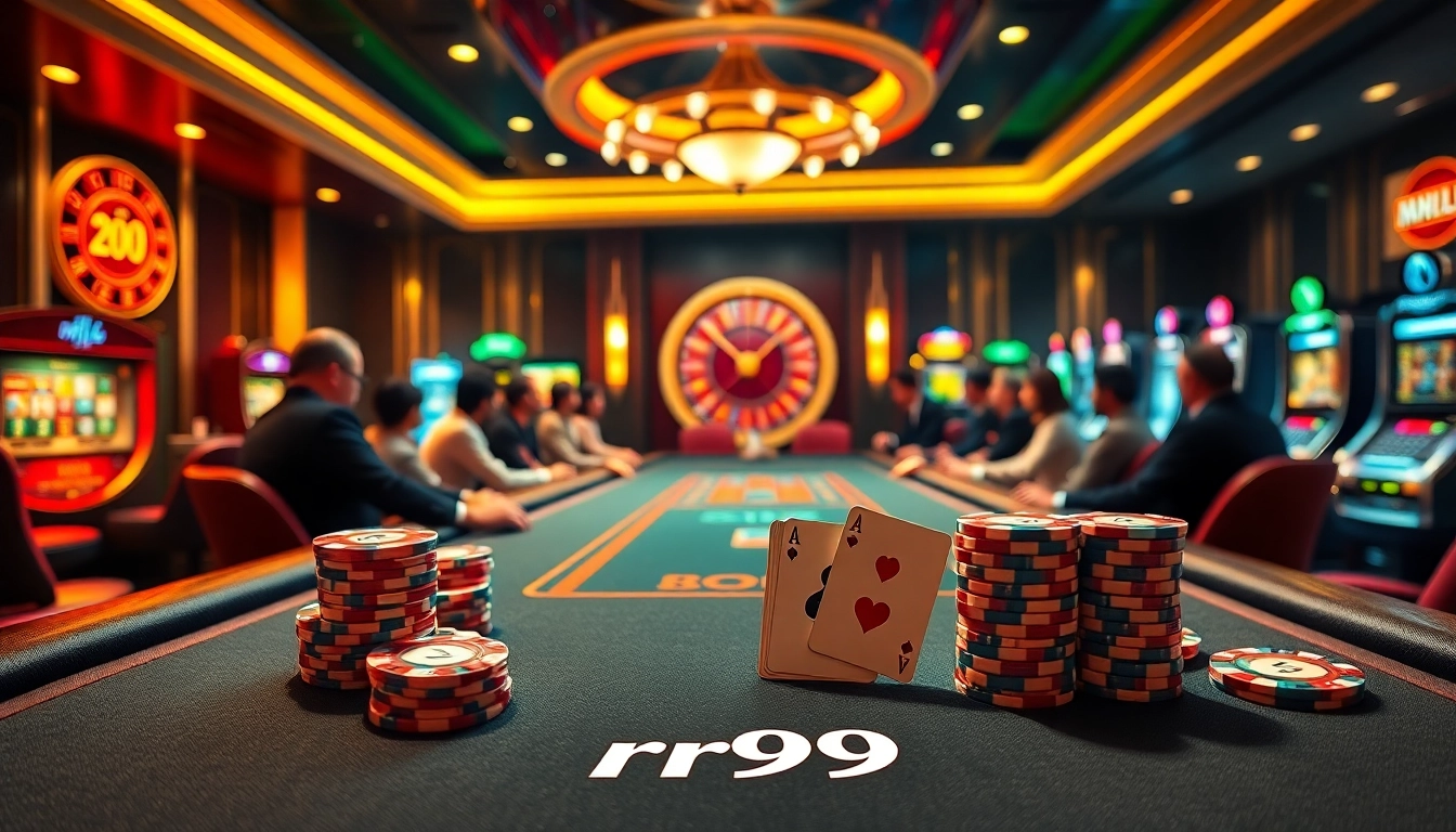 Win big at the casino with rr99-themed poker chips and vibrant gaming tables.