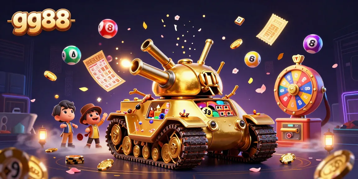 Experience thrilling gameplay at gg88 with a 3D casino illustration showcasing vibrant lottery elements.