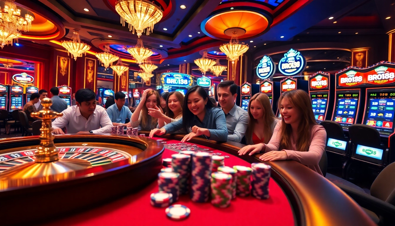 The excitement builds as players engage with the BRO138 slot in a luxurious casino setting.