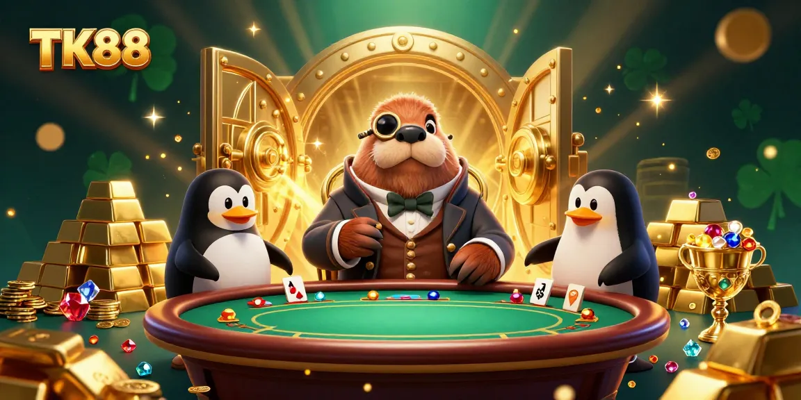 Participate in thrilling poker at TK88 with unique characters in an underwater casino setup.