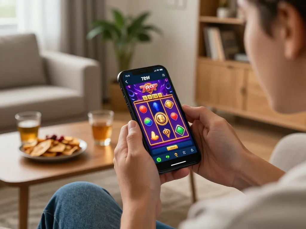 Engage with the 789f app while enjoying online gaming in a cozy living room.