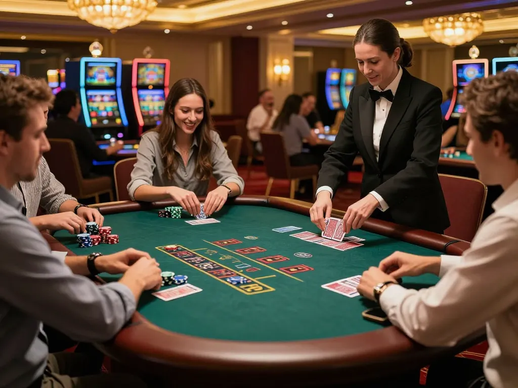 Players enjoy an exciting blackjack game at luck88com, showcasing dynamic gameplay and vibrant casino atmosphere.