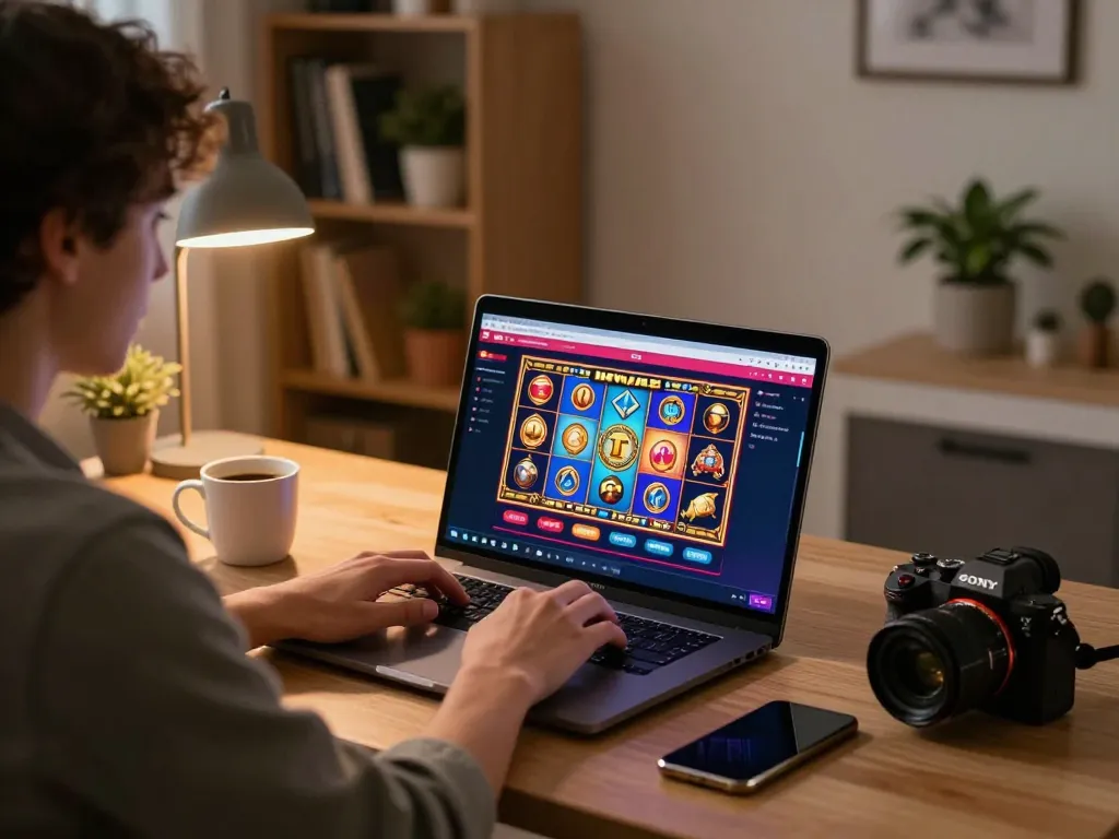 Engaging scene of 23win đăng nhập on laptop showcasing colorful games, promoting responsible online gaming.