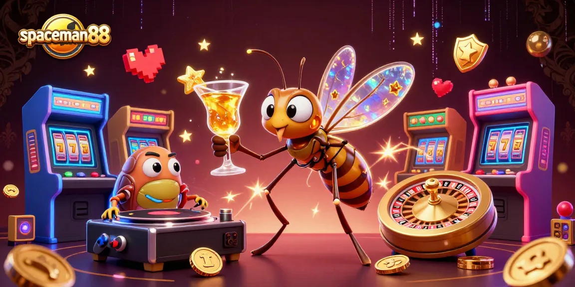 Spin to win at spaceman88 with a golden roulette wheel and colorful game machines.
