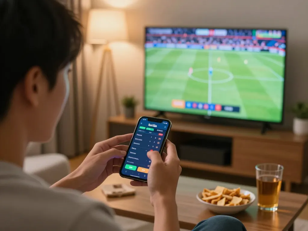 Soi Kèo user placing strategic bets on a mobile app while watching live football.