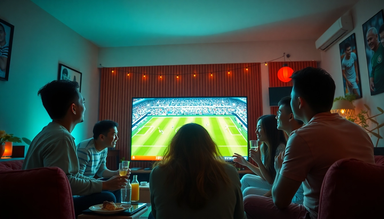 Cakhia TV football fans enjoying a live match together on a large screen
