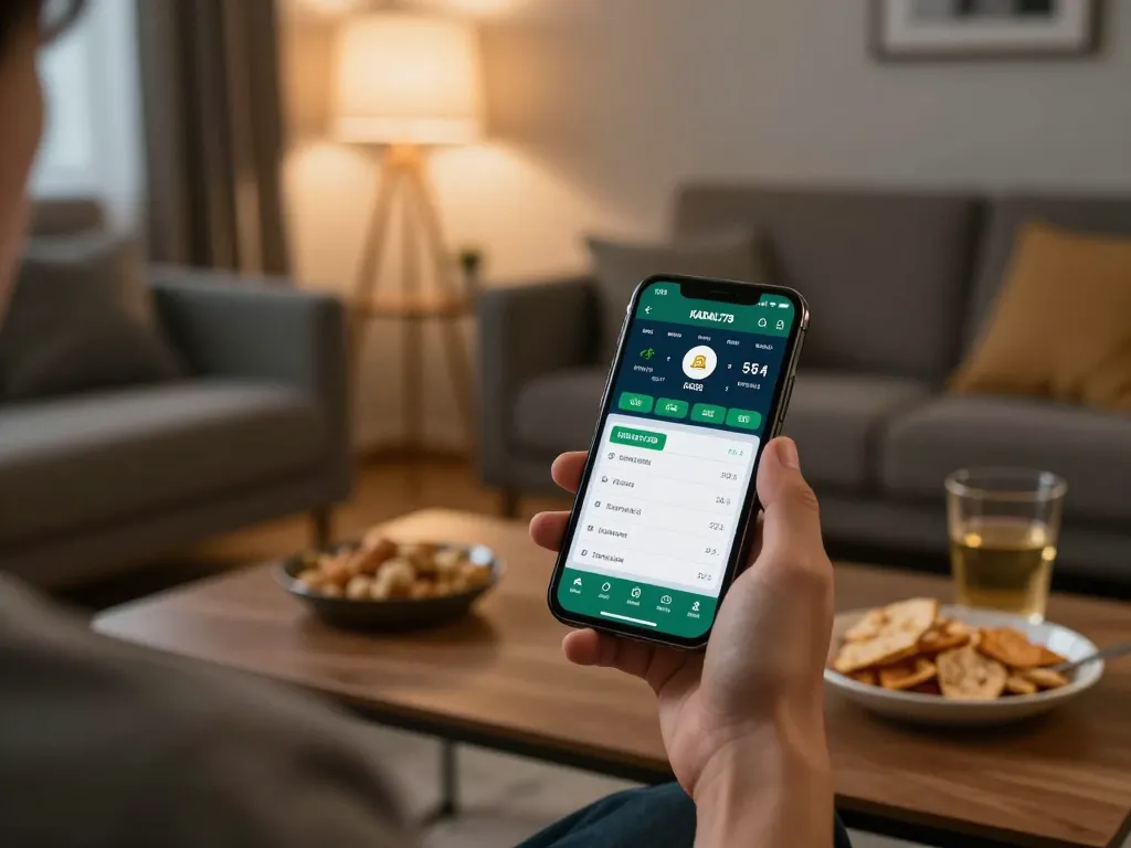 KADAL778 app displayed on smartphone during an engaging sports betting session at home.
