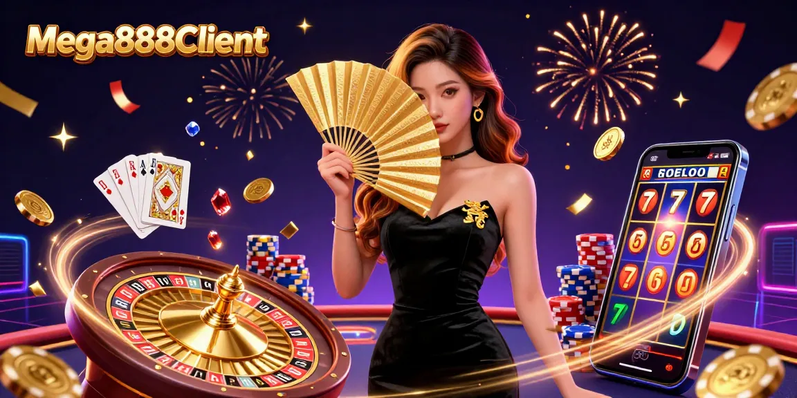 Experience thrilling gameplay with Mega888Client as stunning games and golden coins explode in excitement.