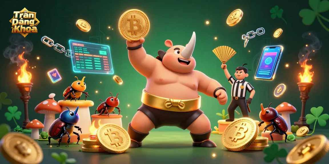 Trần Đăng Khoa's dynamic casino scene showcasing a beetle champion amidst flying gold coins.