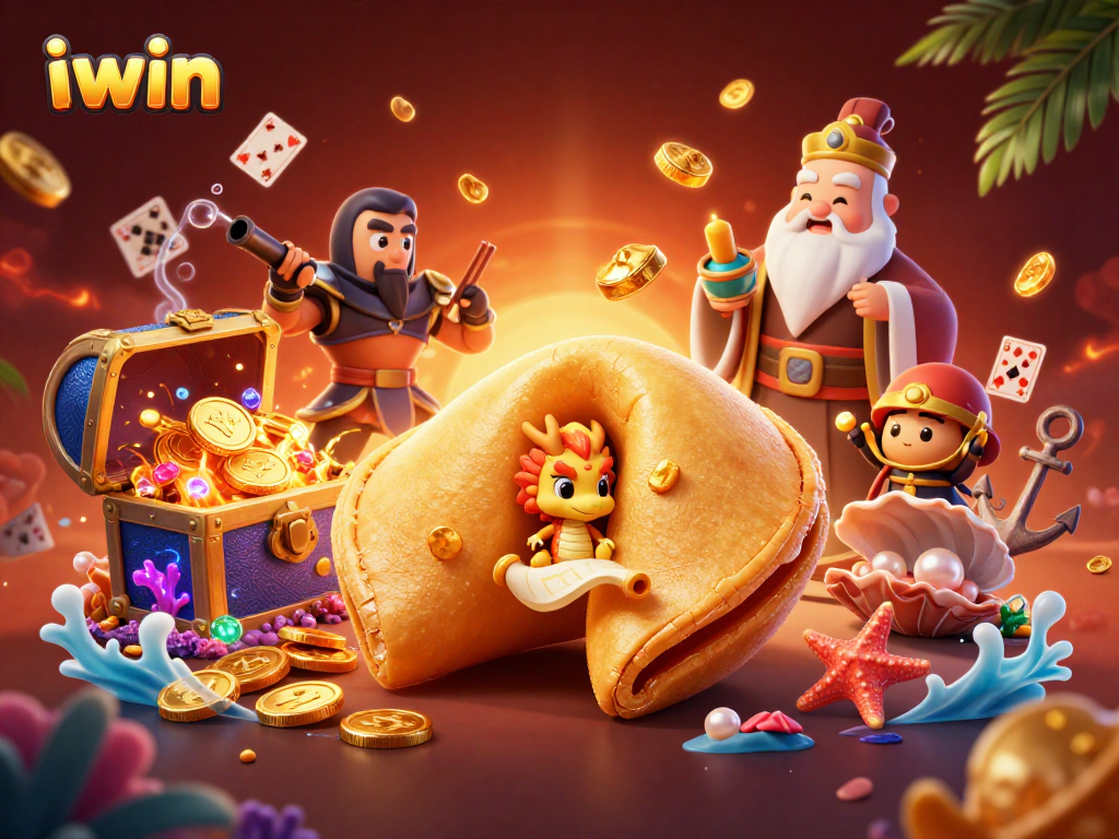 Engage with iwin's vibrant casino scene showcasing a dragon and warriors amid gold coins and gems.