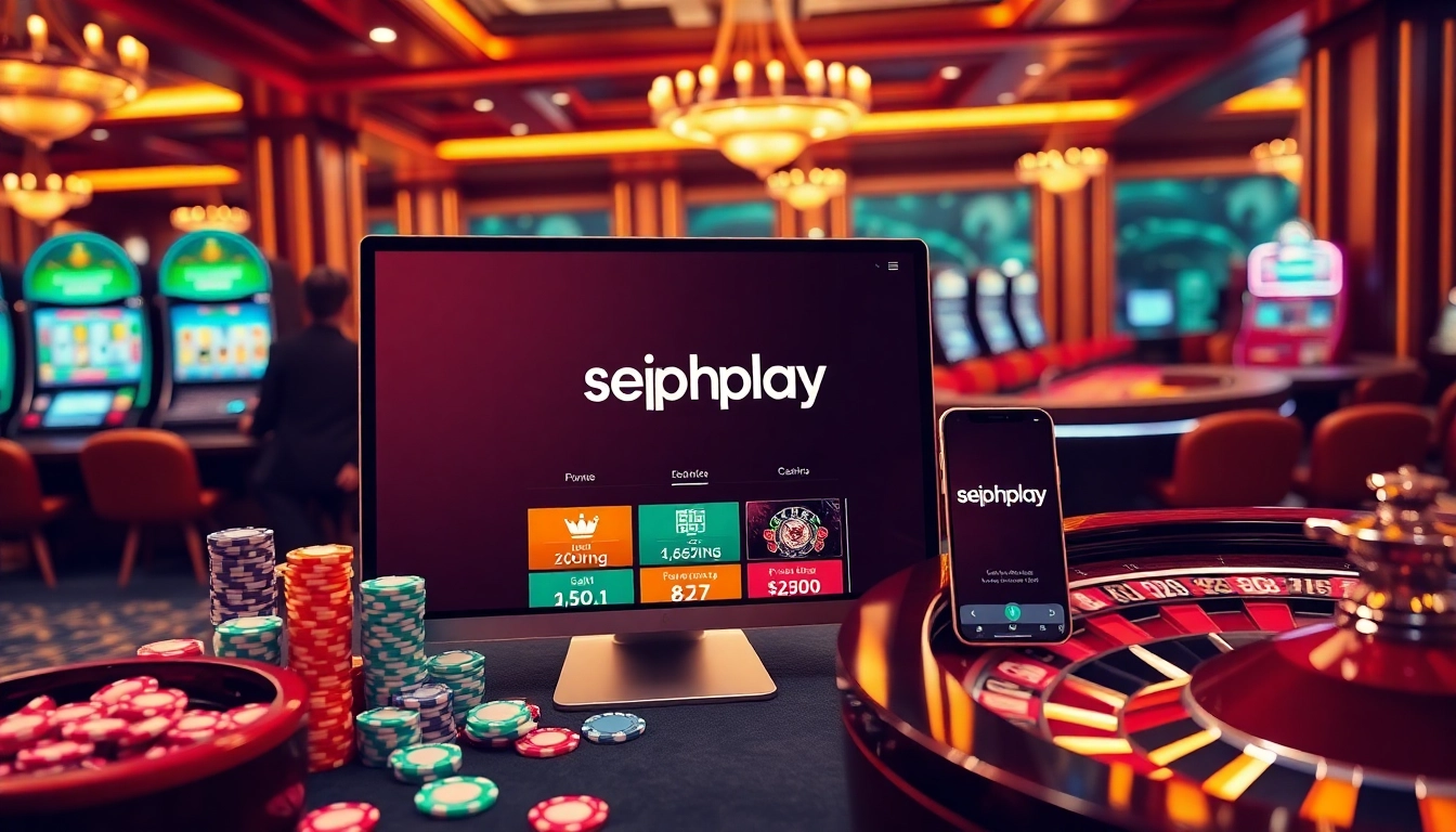 Experience the excitement of sepuhplay with vibrant casino visuals featuring poker chips and slot machines.
