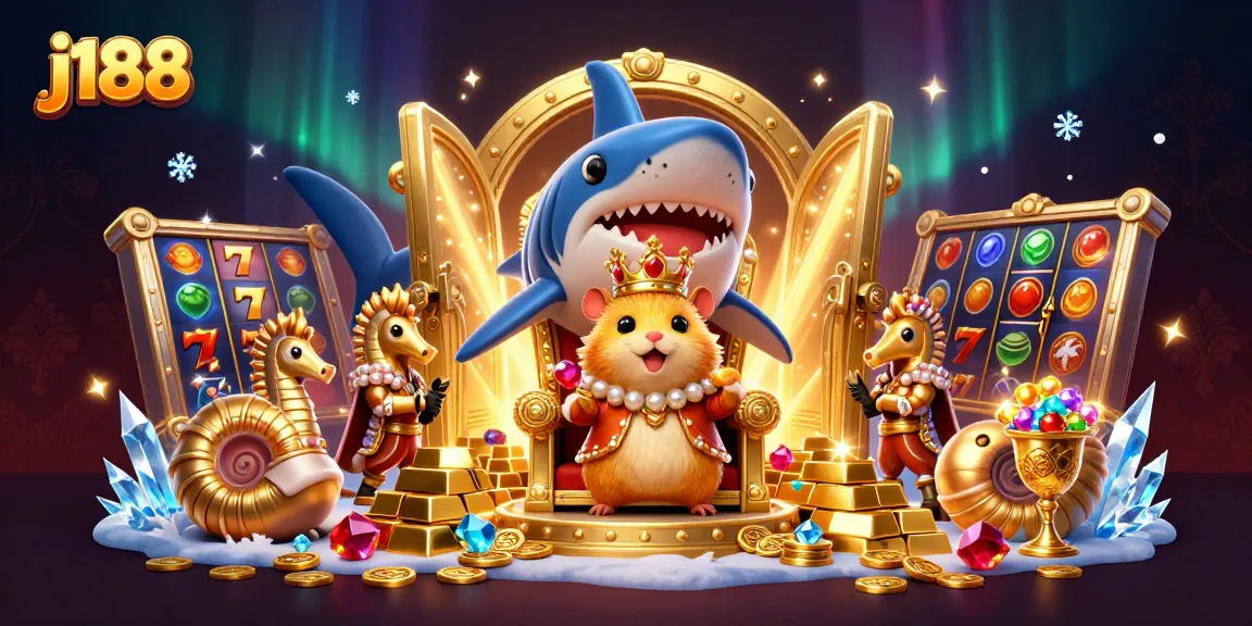 Experience the excitement of j188 slots with a golden hamster king and treasures in a vibrant 3D scene.