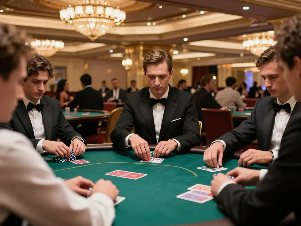MPOID strategies unfold at an intense poker table within a luxurious Vegas casino atmosphere