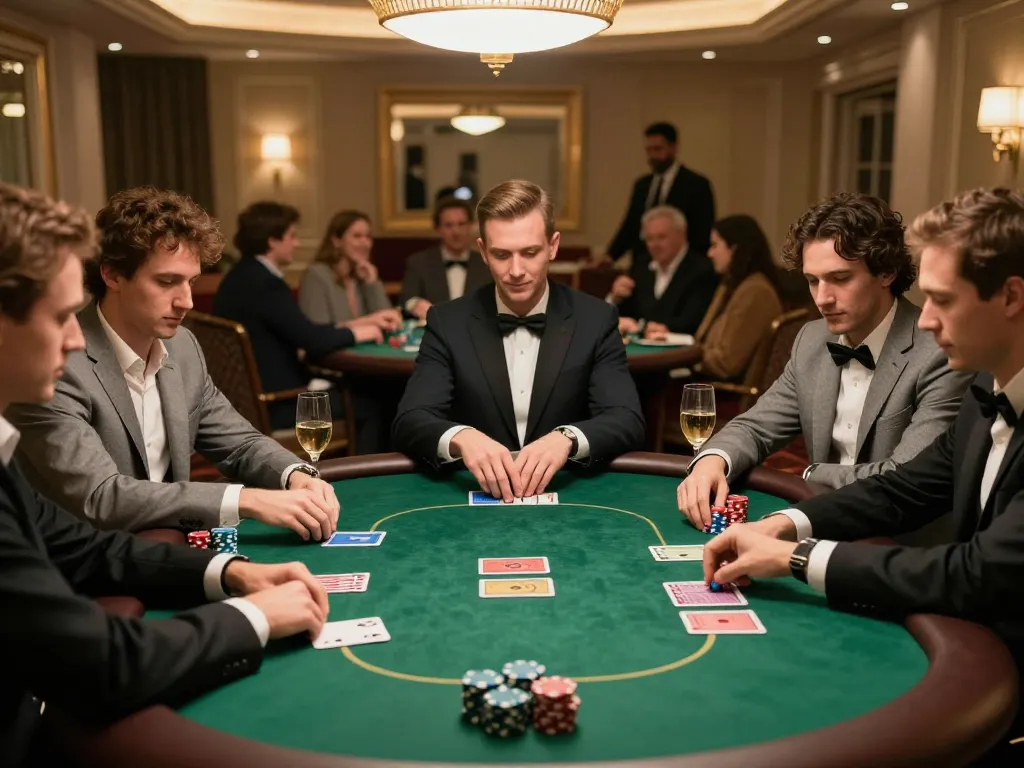 Exciting poker gameplay at a luxurious venue featuring gg 88 players strategizing around a green felt table