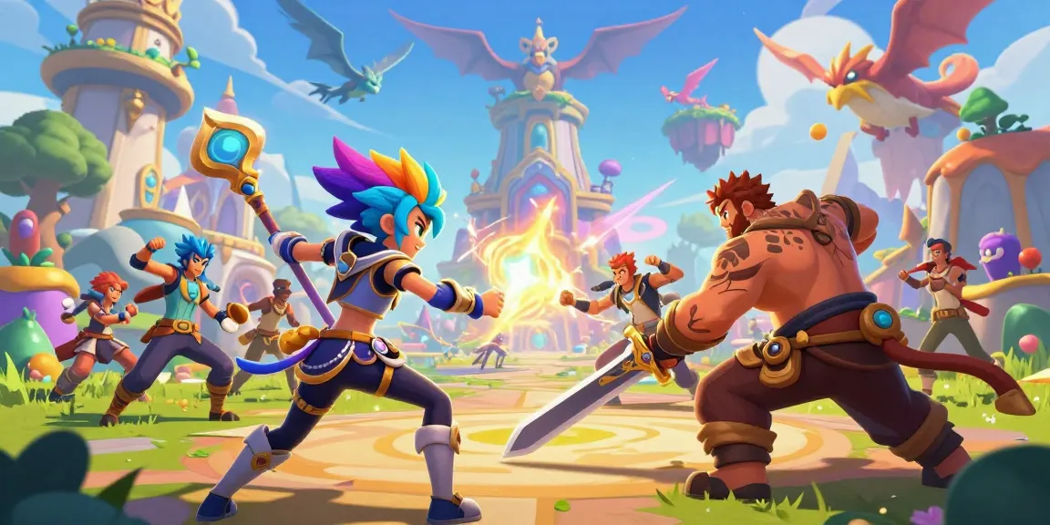 Dynamic scene from a gay hentai game featuring colorful characters and epic fantasy action.