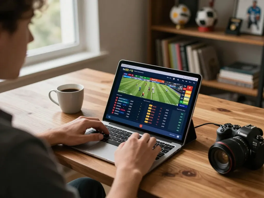 Engaged player using the ta88 app for sports betting in a cozy home setup.