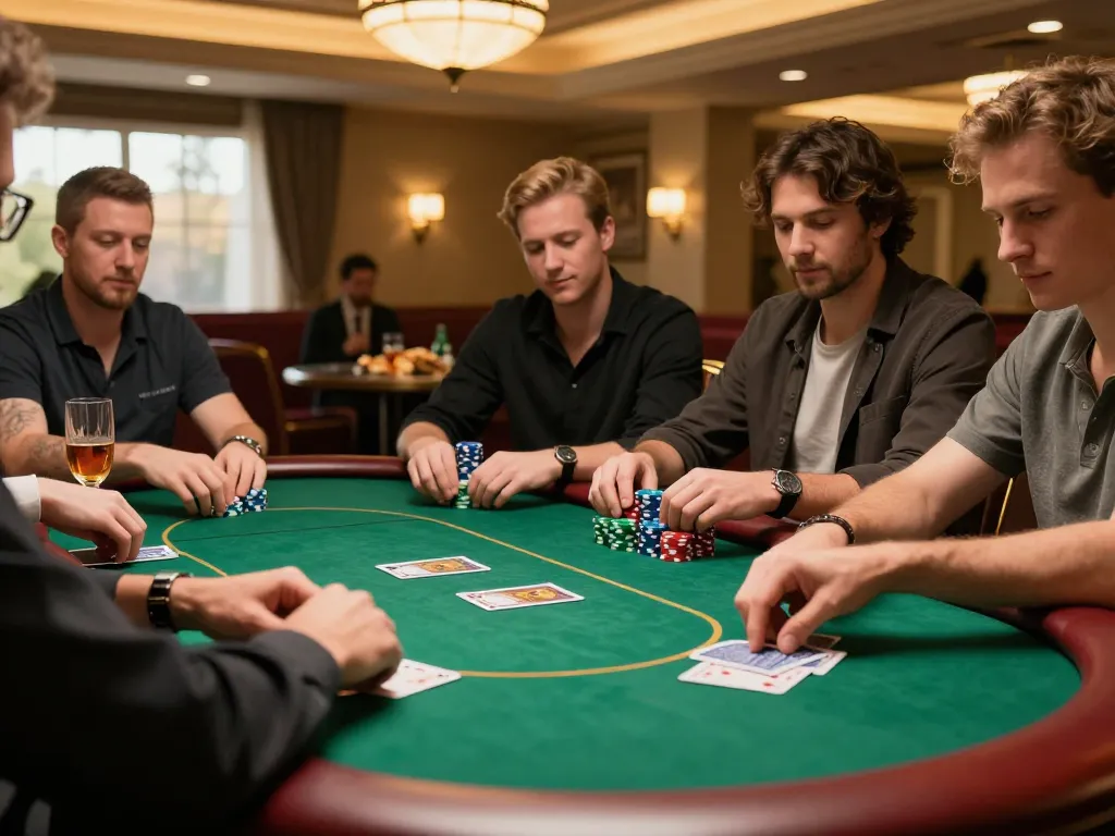 Engaged players in high-stakes poker game at 888New, showcasing strategic card play and excitement