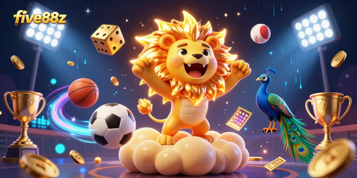 Experience winning moments with five88z in a vibrant casino scene featuring dynamic sports elements.