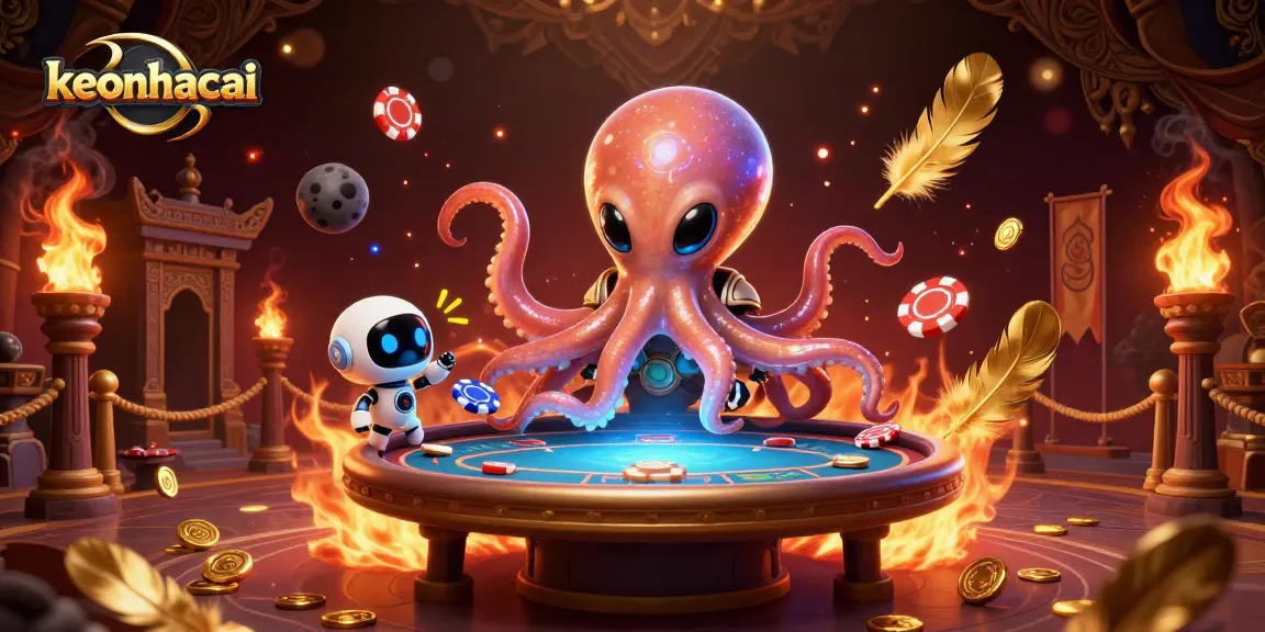 Engage in thrilling gaming with keonhacai featuring vibrant alien characters at a cosmic poker table.