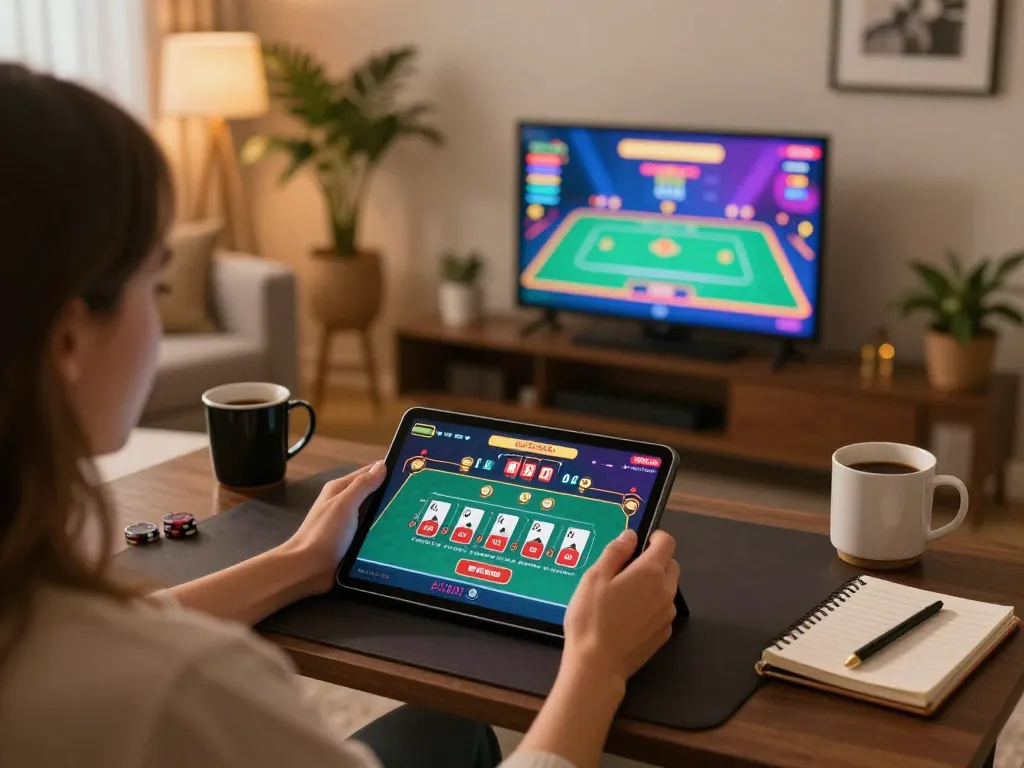 Player engaging in live baccarat on tablet at home, experiencing the luxury of SC88 online casino