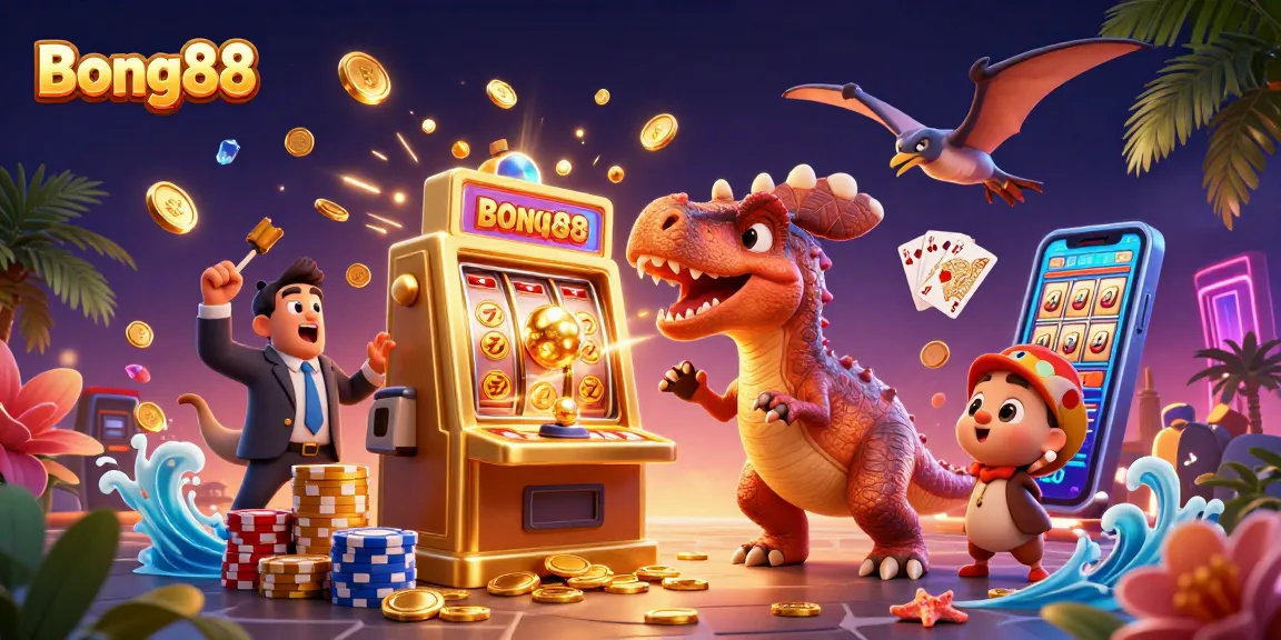 Experience exciting wins at Bong88 with a pachycephalosaurus hitting a golden slot machine jackpot.
