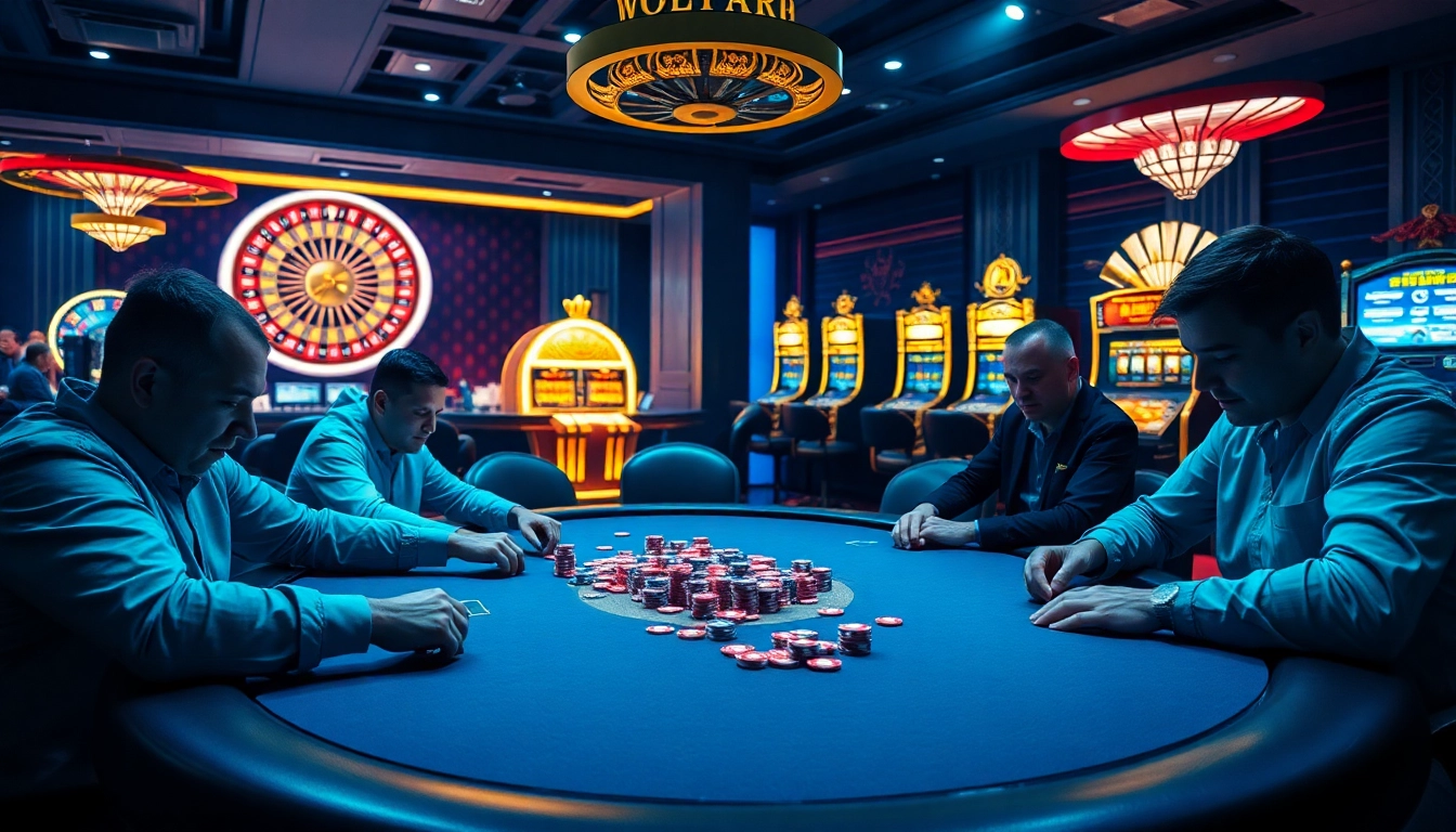 High-stakes poker scene at https://99win1.us.com/ showcasing excitement and professional gamblers.