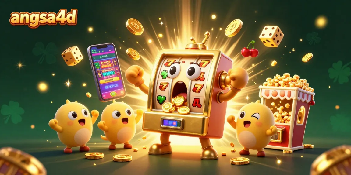 Angsa4d celebrates a jackpot featuring a charismatic slot machine amidst a vibrant casino scene.