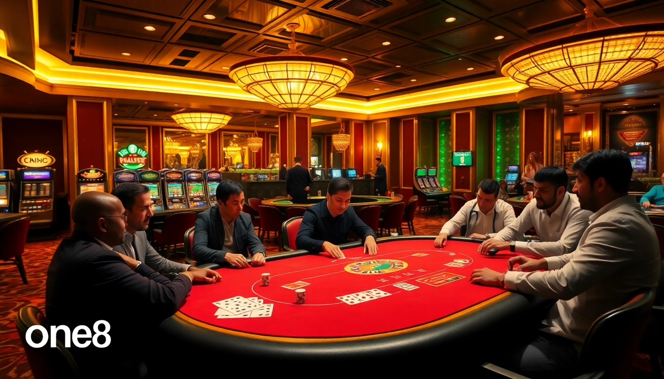Experience thrilling gameplay at one88 with vibrant poker tables and luxurious casino atmosphere.