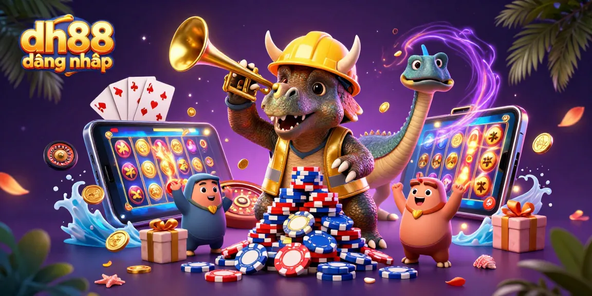 Experience dh88 đăng nhâp with vibrant casino-themed 3D cartoon illustration and exciting gaming elements.