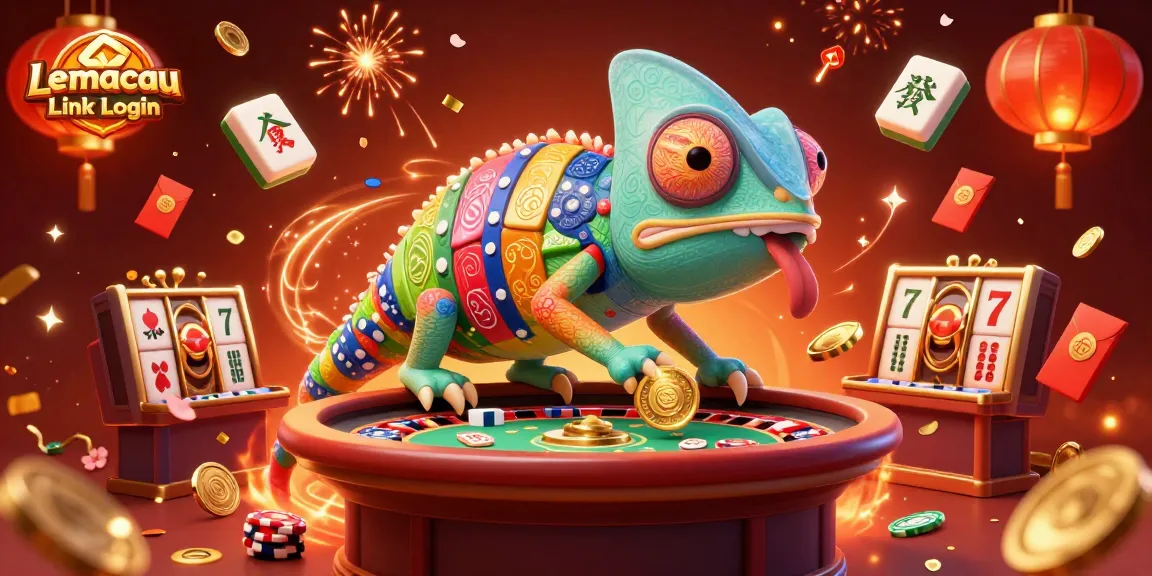 Experience vibrant gaming with Lemacau Link Login as the chameleon owner captures golden coins in a lively casino.