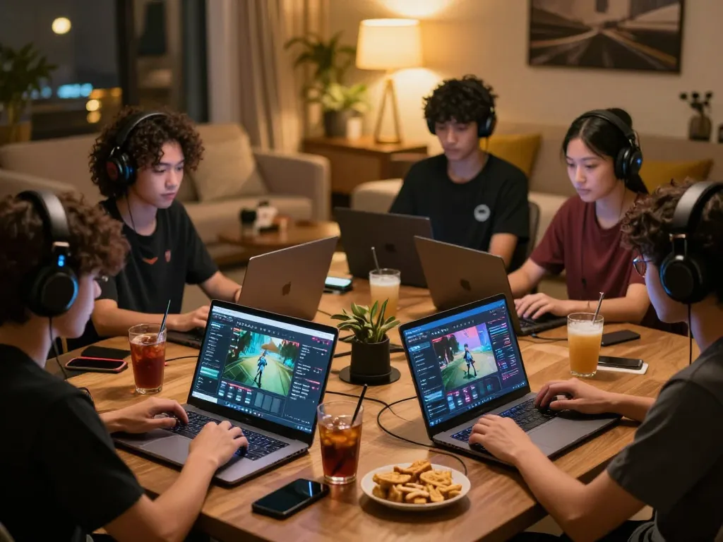 Players engaging with NK88 online casino platform in a cozy gaming setup