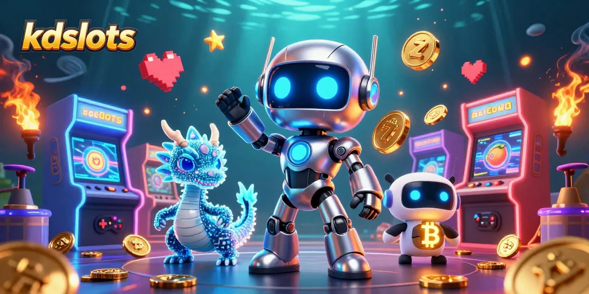 Engage with kdslots in a vibrant, dynamic 3D casino scene featuring exciting slot machine elements.