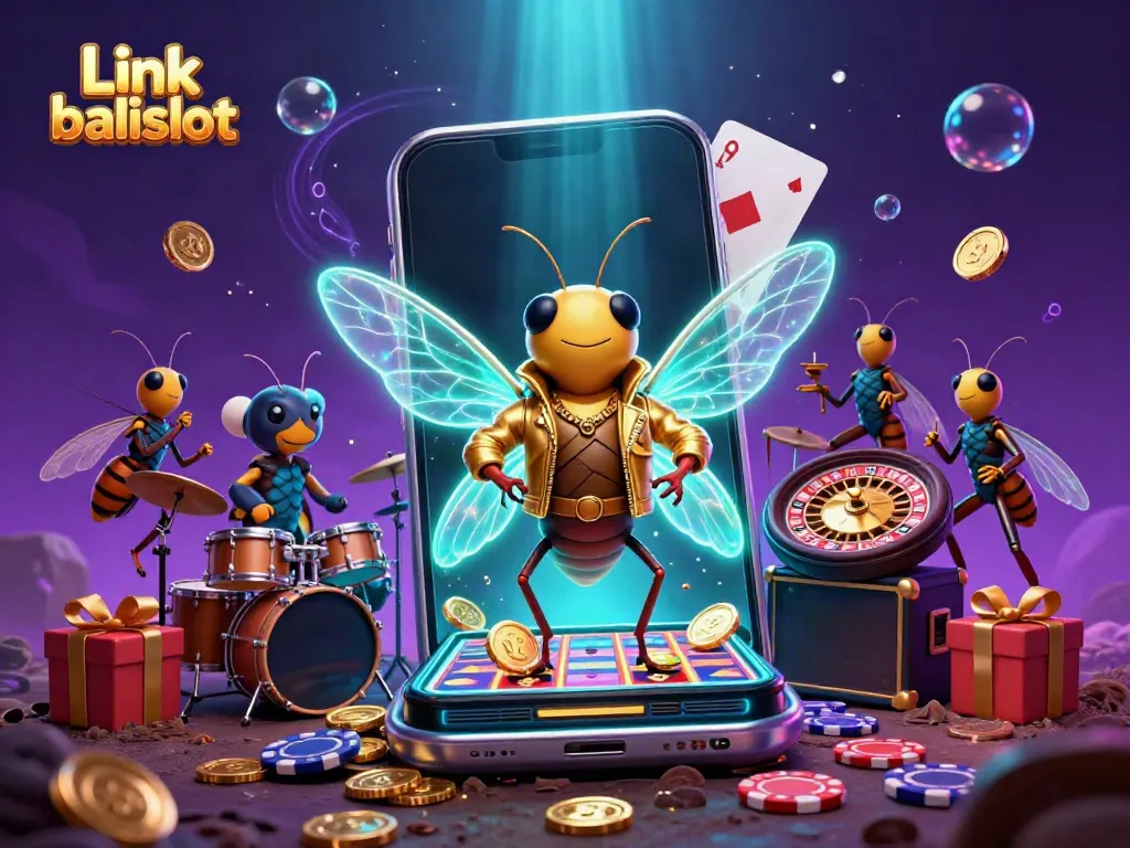 Engage with the vibrant Link balislot scene featuring a 3D rock star and dynamic casino elements.