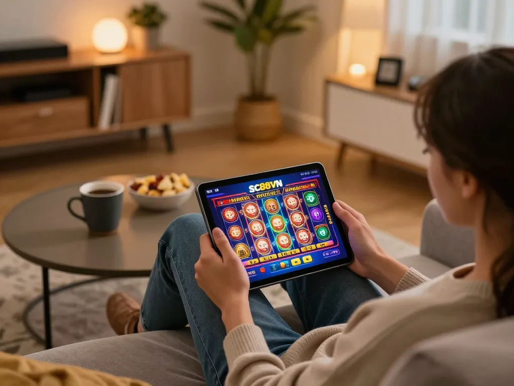 Engaging with the SC88VN casino app for a winning slot experience at home.