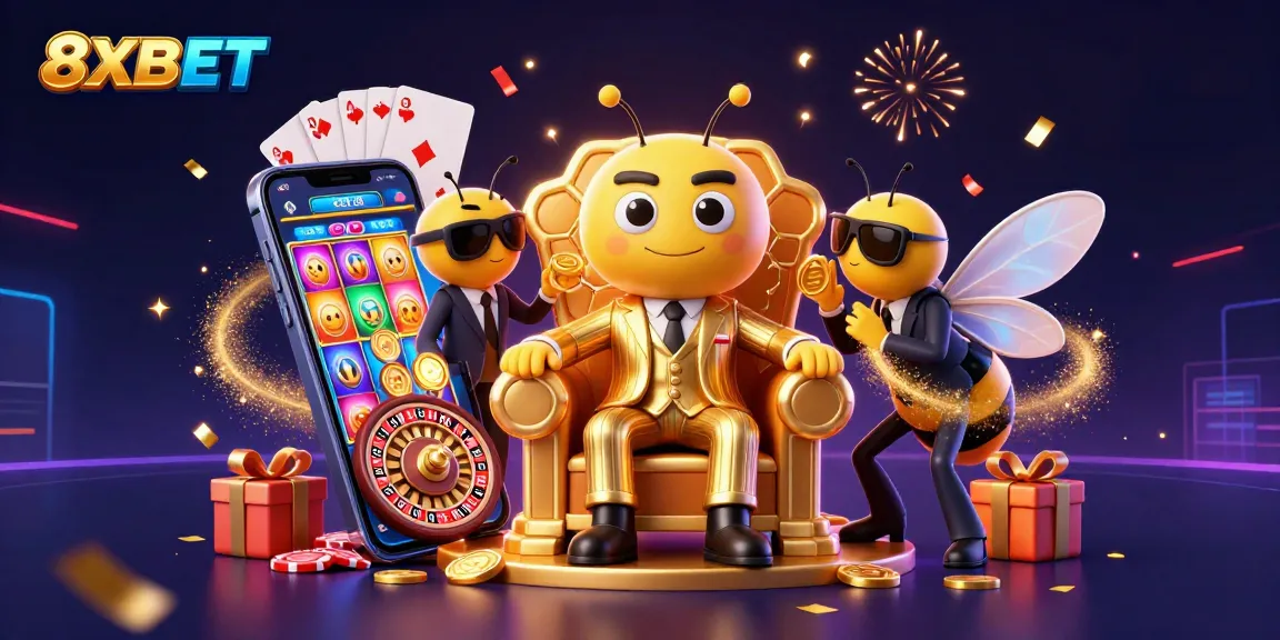 Experience the thrilling world of 8XBET with an engaging illustration of a buzzing casino adventure.
