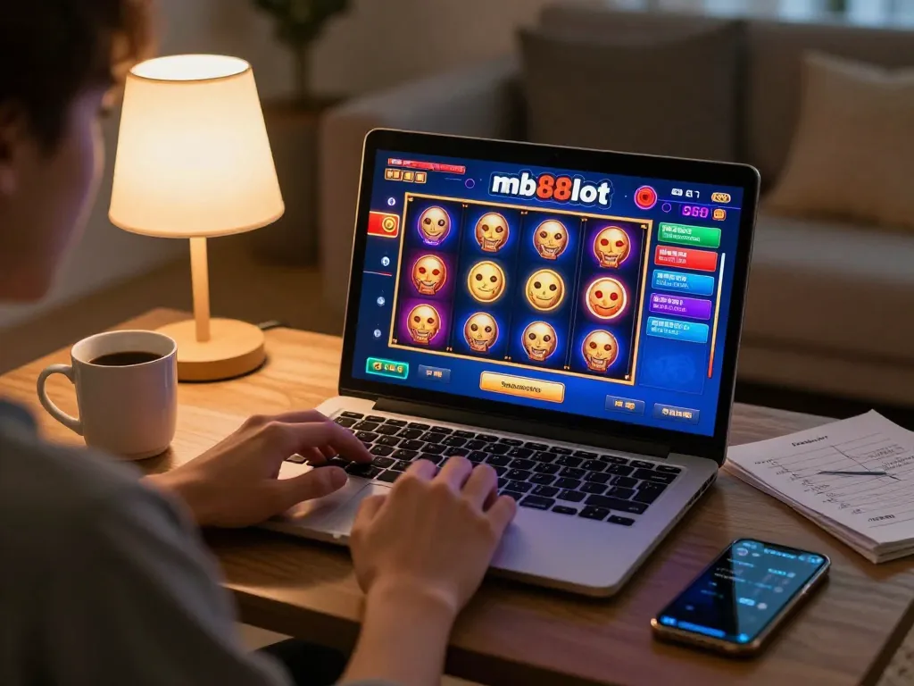 Engaging with mb88slot online gaming at home, relaxing atmosphere with gaming and strategy notes.