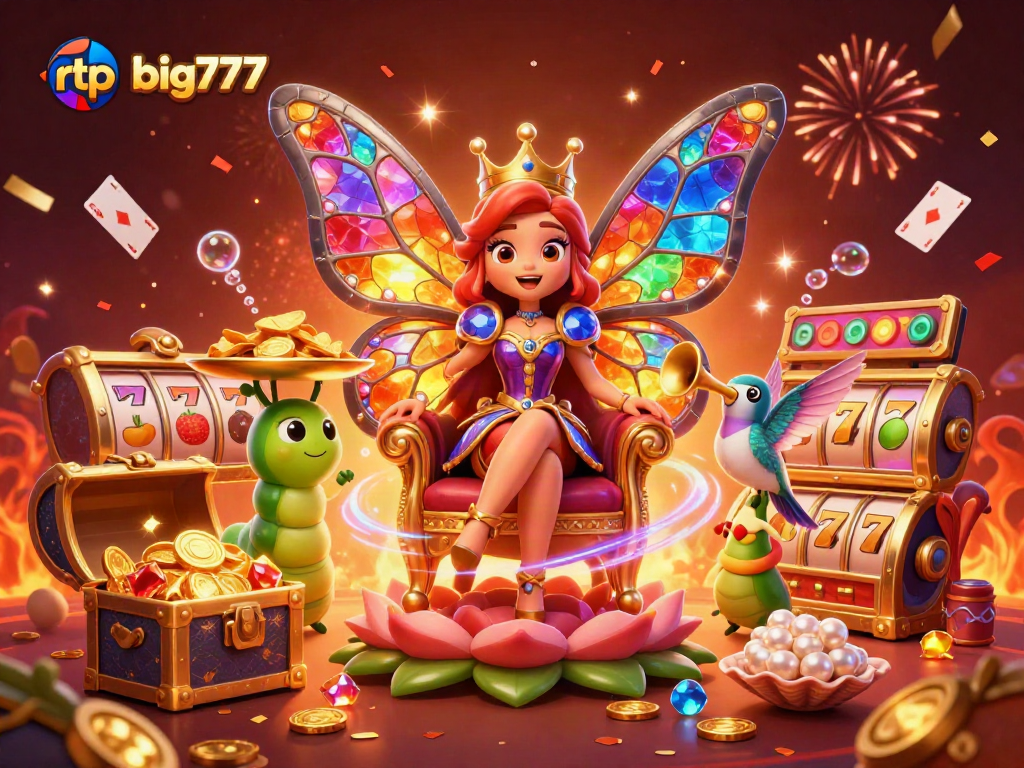 Rtp big777 menghadirkan ratu kupu-kupu dengan sayap kaca warna-warni di kasino.