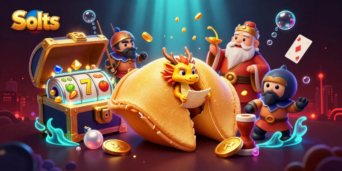 Engage in thrilling slots gameplay with golden fortune cookie, lucky symbols, and dynamic casino elements.