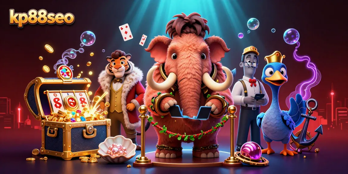 Engage with kp88seo offering vibrant slot gaming excitement amidst dynamic casino characters.