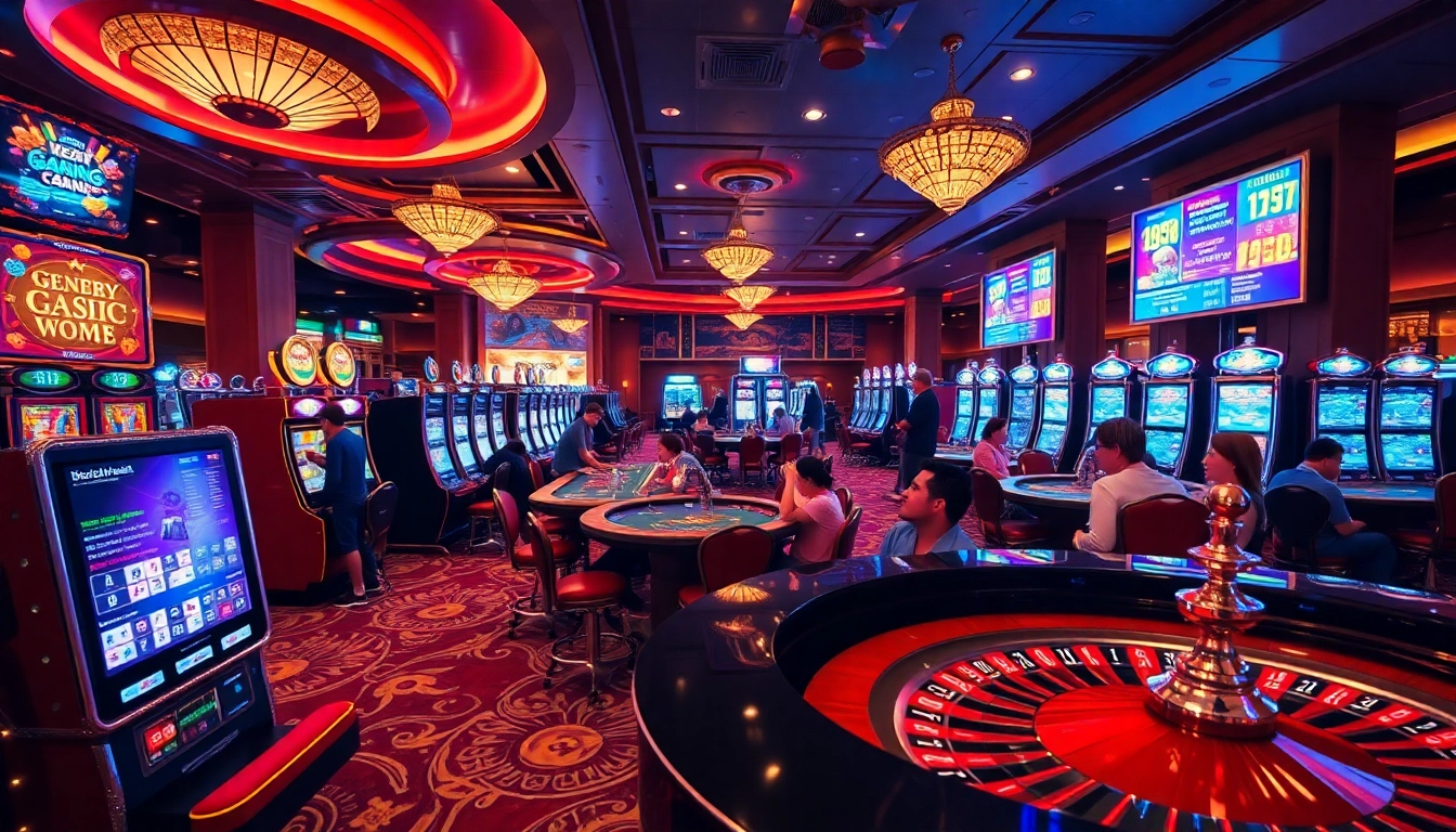 b29 players enjoy high-stakes gaming at a luxury casino filled with slot machines and vibrant tables.