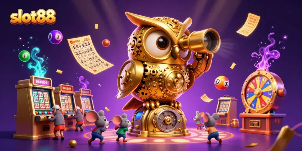 Memenangkan slot88 dengan jackpot melalui ilustrasi kasino yang menyenangkan dan penuh warna.