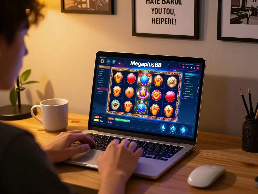 Experience dynamic gameplay on Megaplus88 featuring thrilling online slots in a cozy home setup