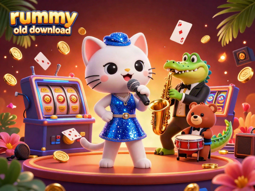 Experience rummy old download with playful characters and vibrant casino elements in an ultra-detailed scene.