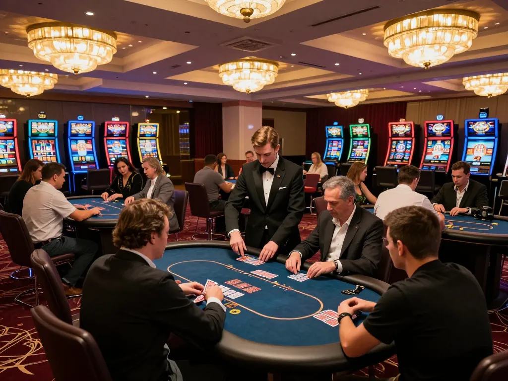 Exciting gameplay at OPEN88 casino with players engaged around poker tables.