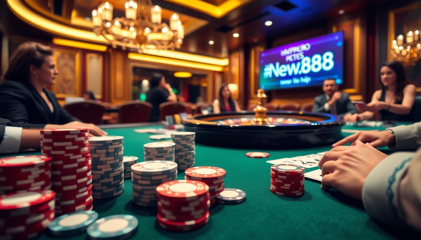 Experience the thrill of gambling at https://new88.help/ with an exciting poker game scene.